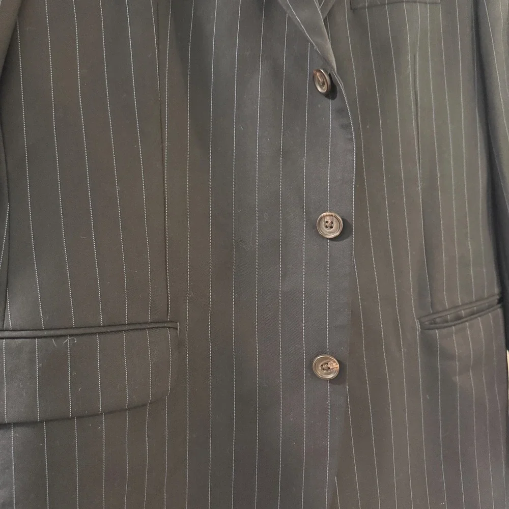Ralph Lauren Mens 42R Pinstripe Wool Suit Jacket Blazer Navy Blue 3 Button
